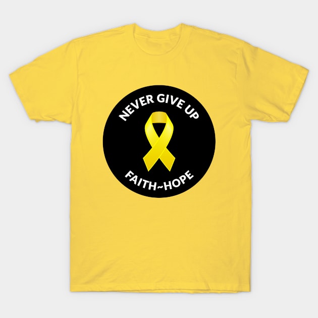 Yellow Awareness Ribbon Never Give Up Faith Hope T-Shirt by DesignIndex